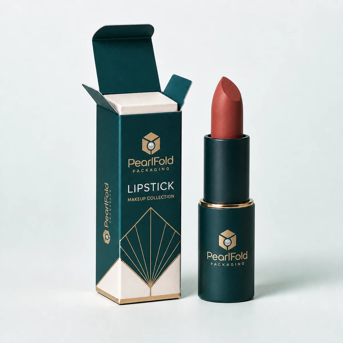 Open custom lipstick box showing its fitted insert and product presentation