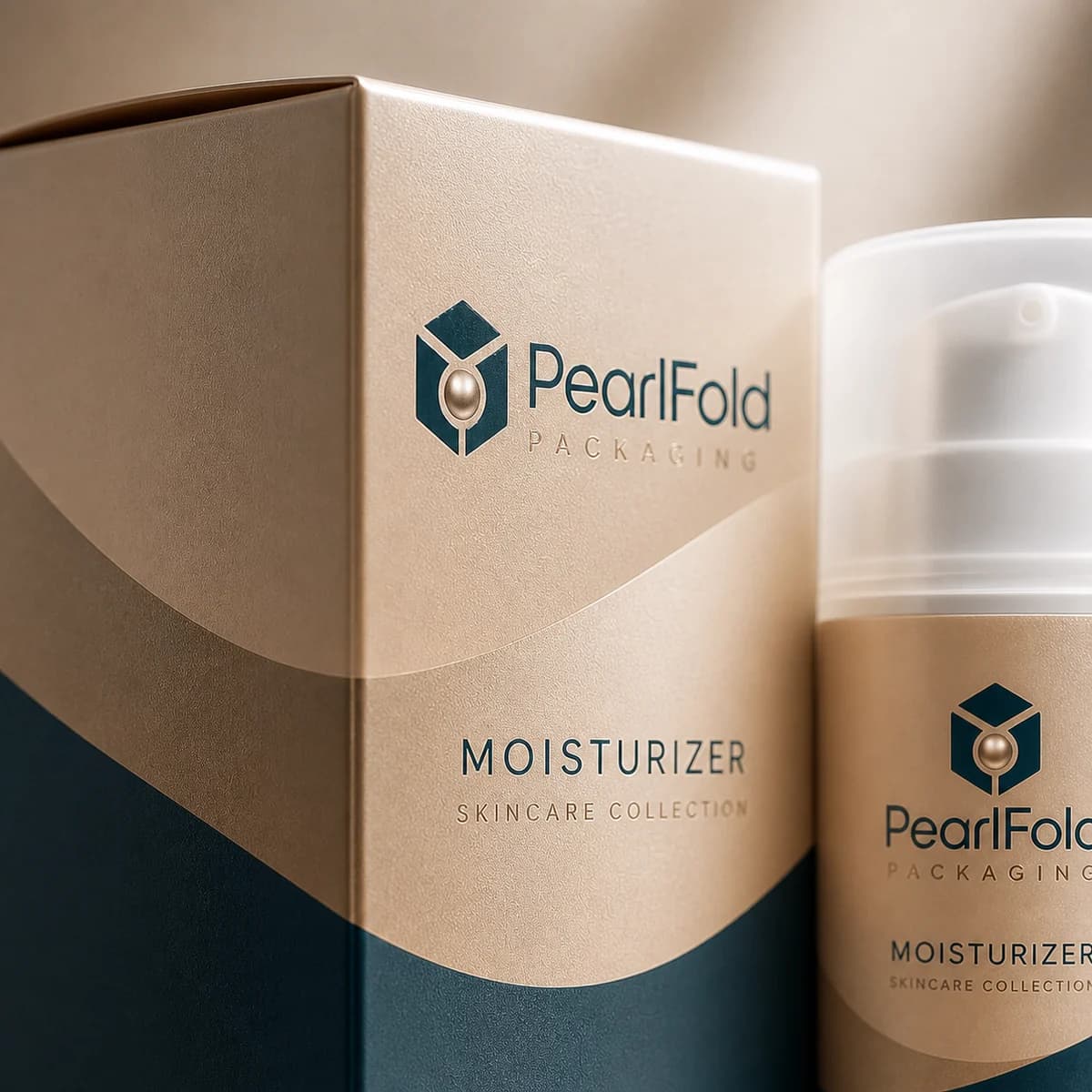 Close-up of custom moisturizer box paper texture, print detail, and corner construction