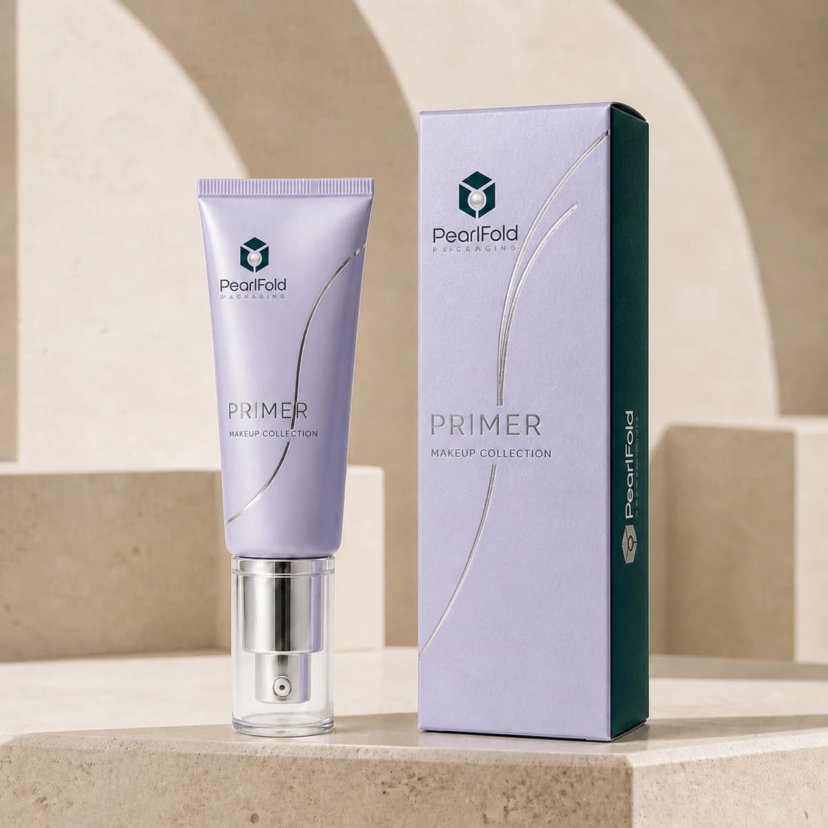 Custom primer box in a premium square retail styling scene