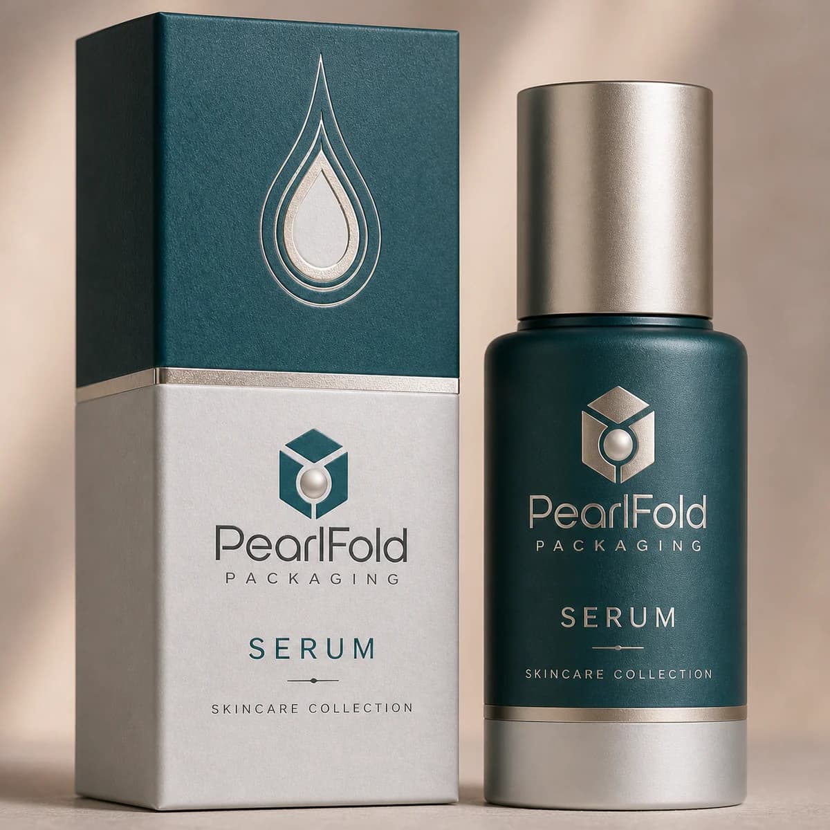 Close-up of custom serum box paper texture, print detail, and corner construction