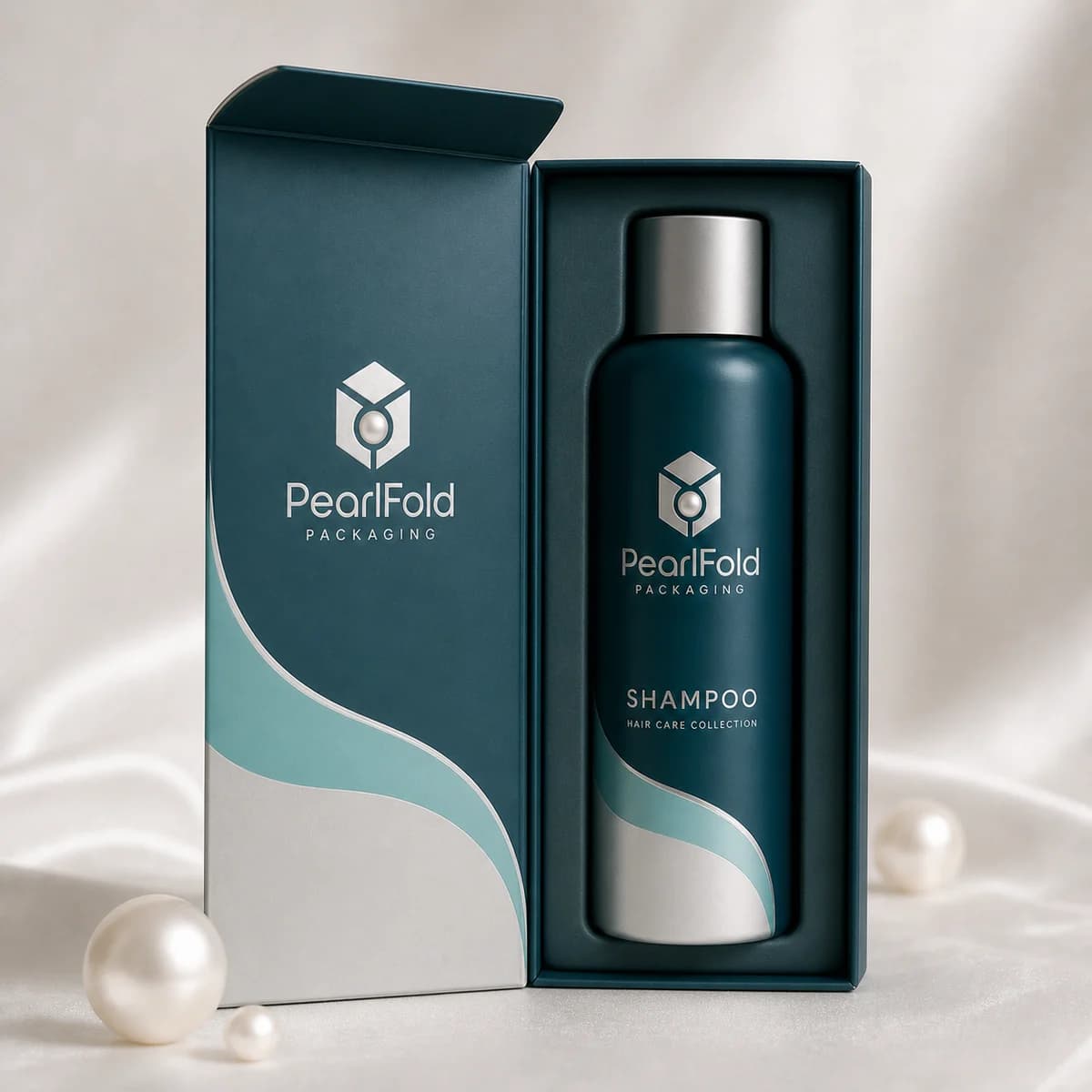 Open custom shampoo box showing its fitted insert and product presentation