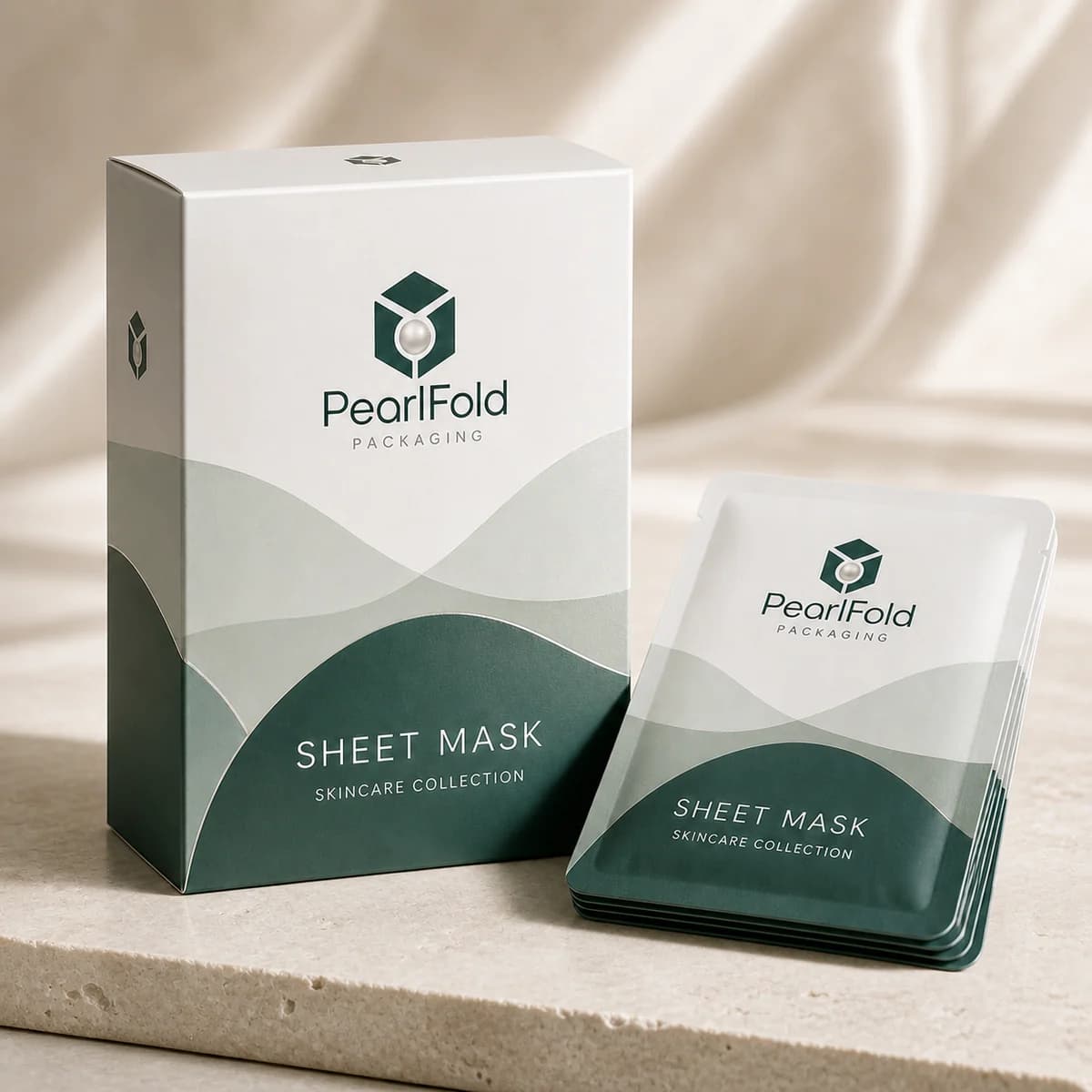 Custom sheet mask box in a premium square retail styling scene