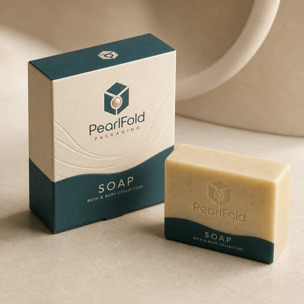 Custom soap packaging shown from a three-quarter side angle
