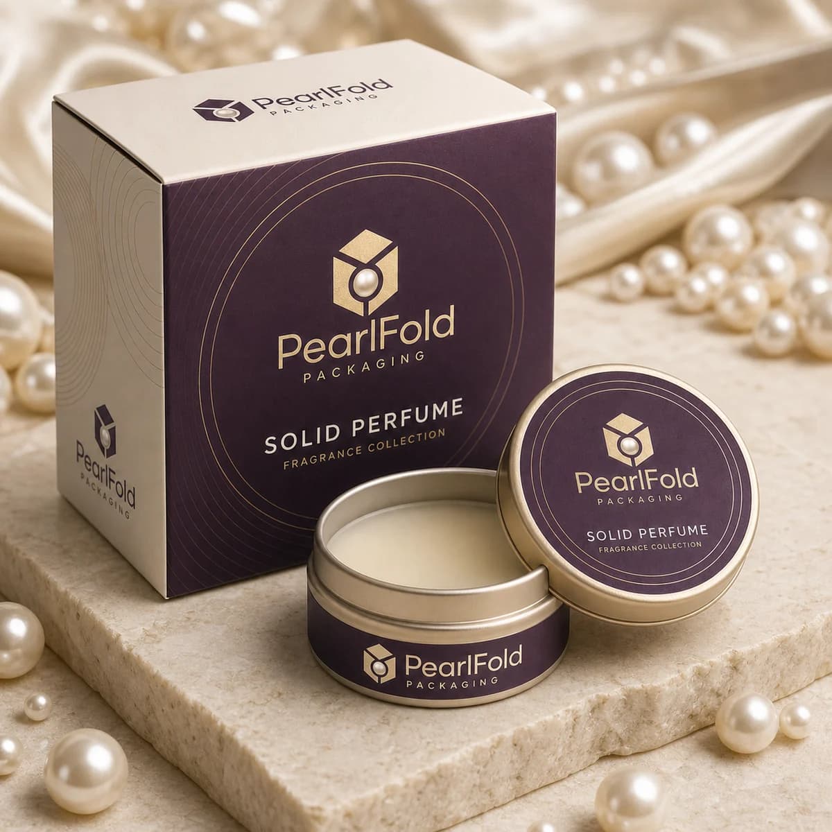 Custom solid perfume box in a premium square retail styling scene