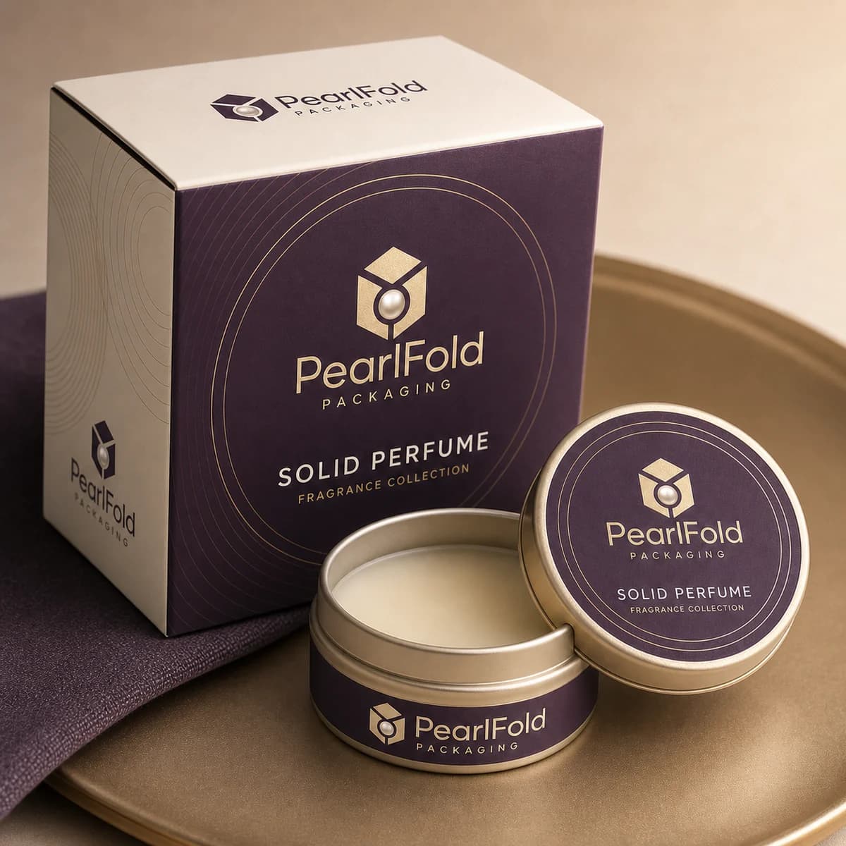 Close-up of custom solid perfume box paper texture, print detail, and corner construction